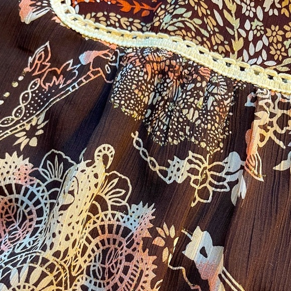 Boho Floral Women's Peasant Top - Brown Size XL - Picture 10 of 10
